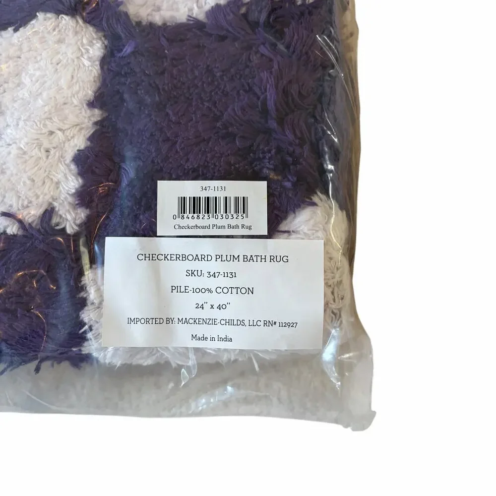NEW Mackenzie-Childs Checkerboard Violet Bath Rug 24x40 Cotton